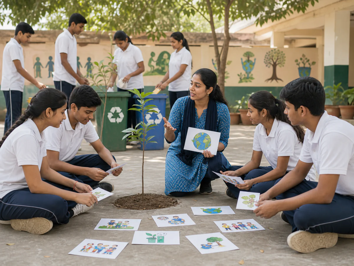 Indian students learning about environmental care, equality and responsible citizenship